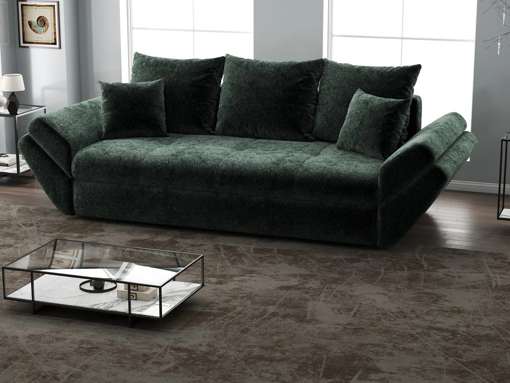 Canapea extensibilă dumonde cu ladă de depozitare si sezut confortabil din spuma high-density, Loana Euphoria Verde 250x100 cm