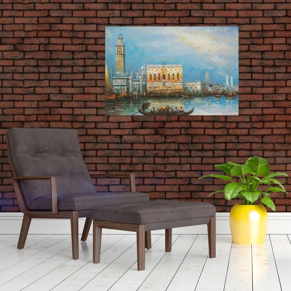 Tablou - Gondola care trece prin Veneția, pictură în ulei (90x60 cm)