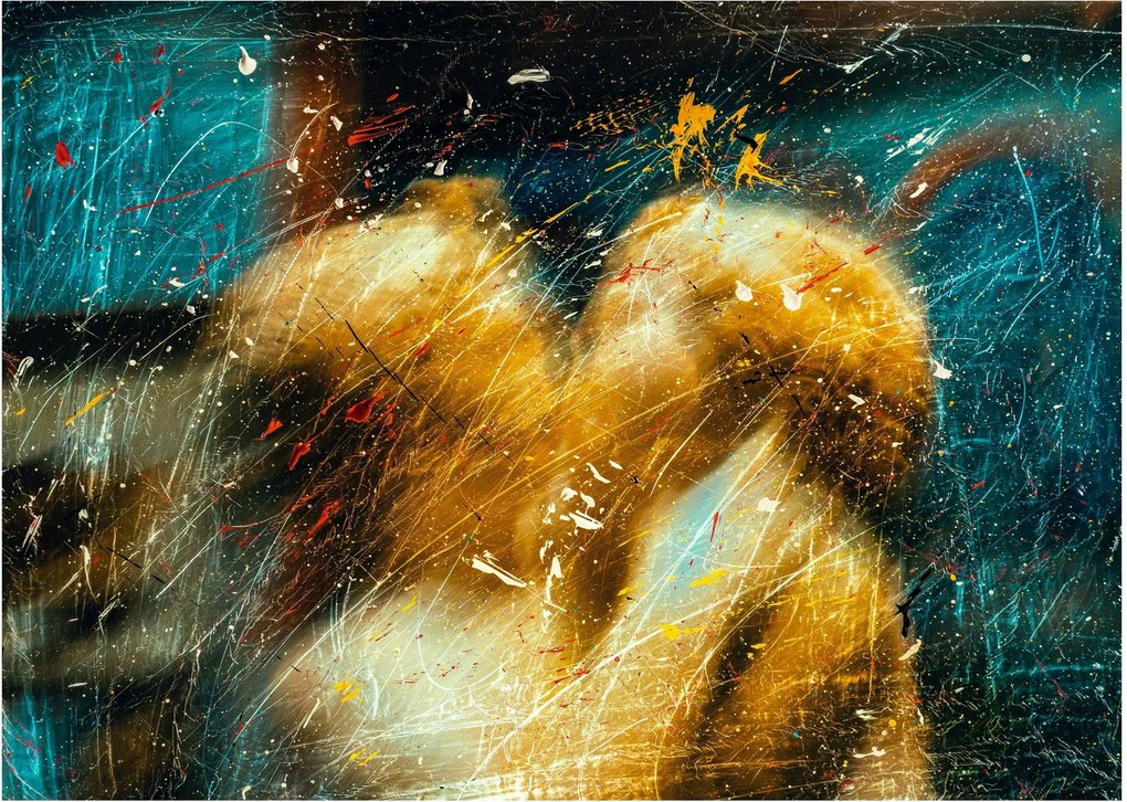 Tablou pe sticlă - Îngerii sărutăndu-se (70x50 cm)