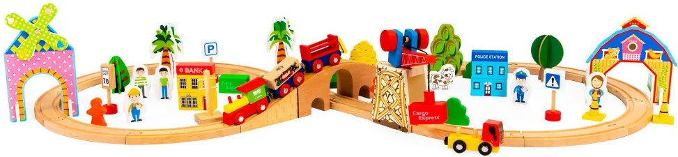 Set de trenuri din lemn 74 buc