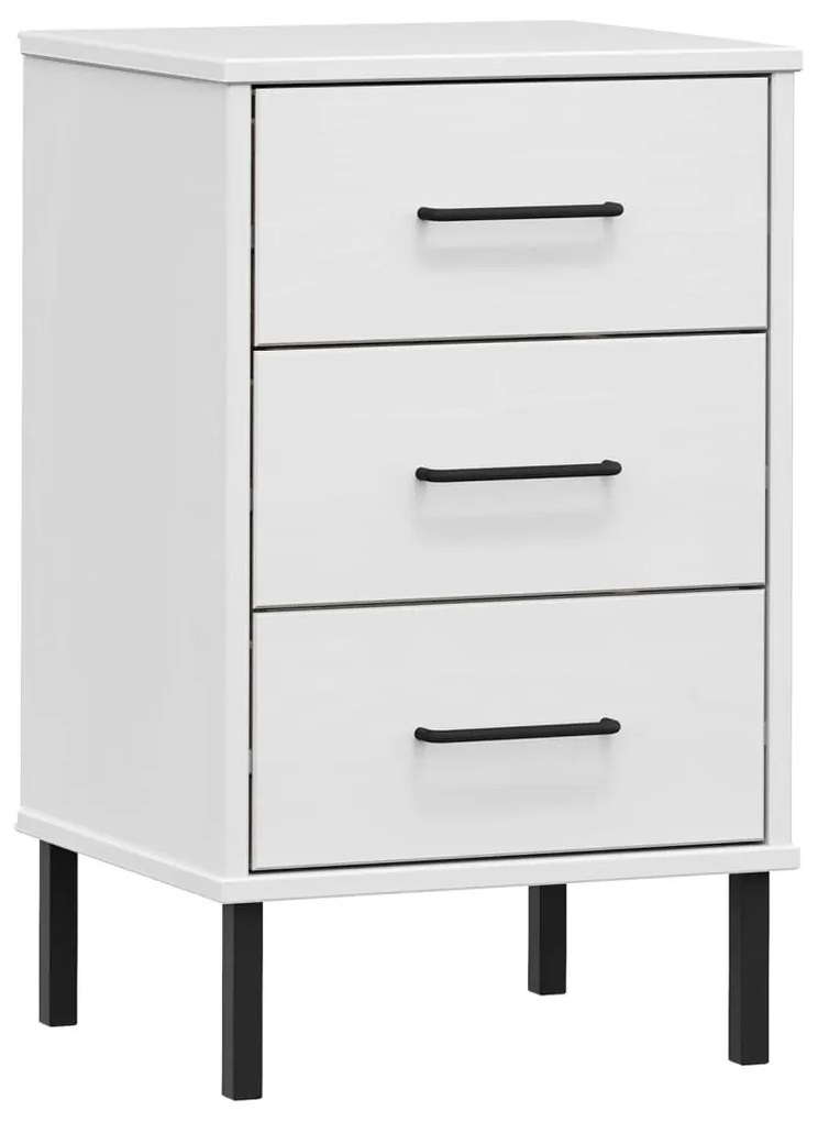 350978 vidaXL Noptieră cu picioare metalice „OSLO”, alb, lemn masiv pin