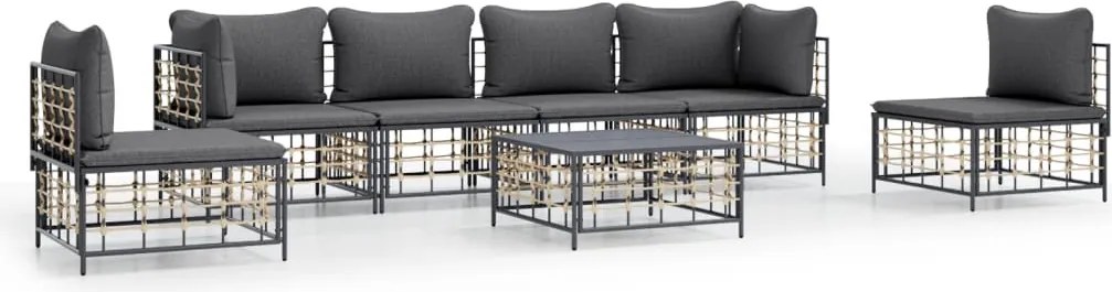 vidaXL Set mobilier de grădină cu perne, 7 piese, antracit, poliratan
