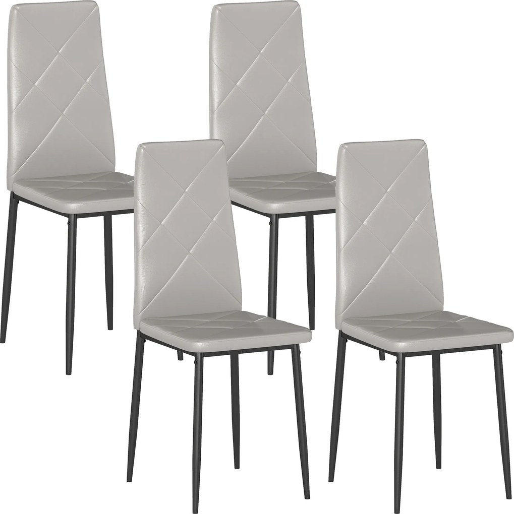 HOMCOM Set de 4 Scaune de Dining cu Spătar Înalt din Imitație de Piele și Oțel, 41x50x97cm, Gri | Aosom Romania