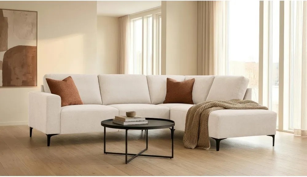 Colțar bej cu tapițerie din chenille (cu colț pe partea dreaptă/în formă de ”L”) Fabian – Scandic