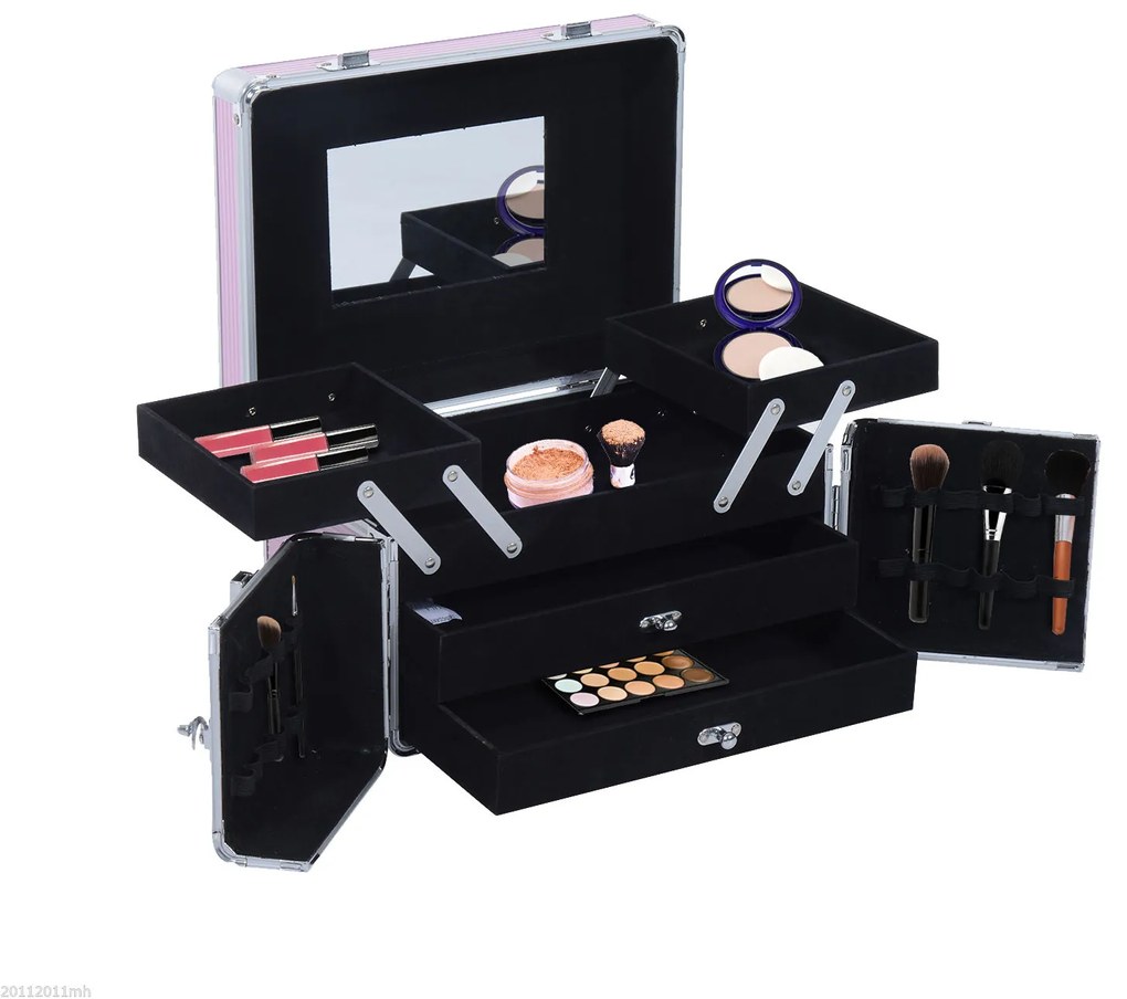 Maletín de Machiaj HOMCOM cu Organizator Cosmetice, Cutie Portabilă cu Compartimente, 29x21x20cm, Aluminiu | Aosom Romania