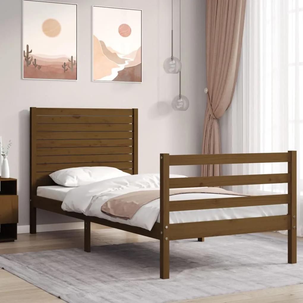 3194994 vidaXL Cadru de pat cu tăblie 3 FT, maro miere, single, lemn masiv
