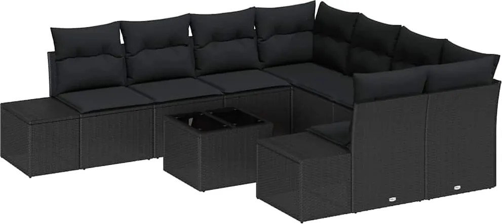 vidaXL Set de canapele pentru grădină cu pernă 9 pcs Negru poliratan