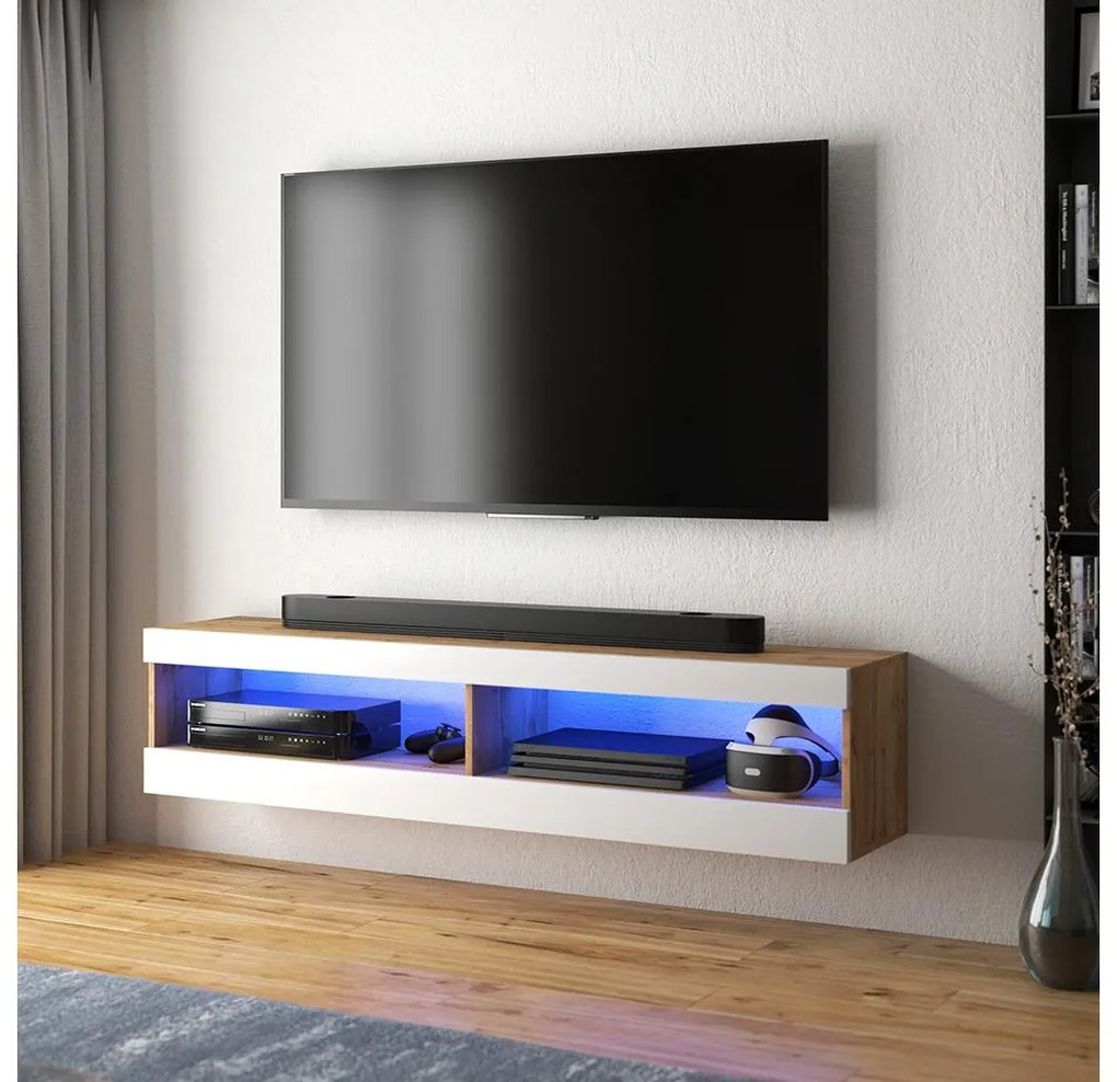 Dulap TV Violett 100 (cu iluminat) (stejar lancaster + alb). 1098639