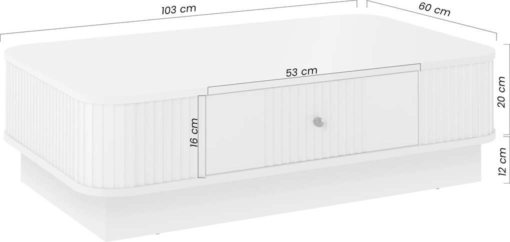 Măsuță de cafea Vesper 103x60 cm cu sertar pe plintă - cashmir / mâner auriu