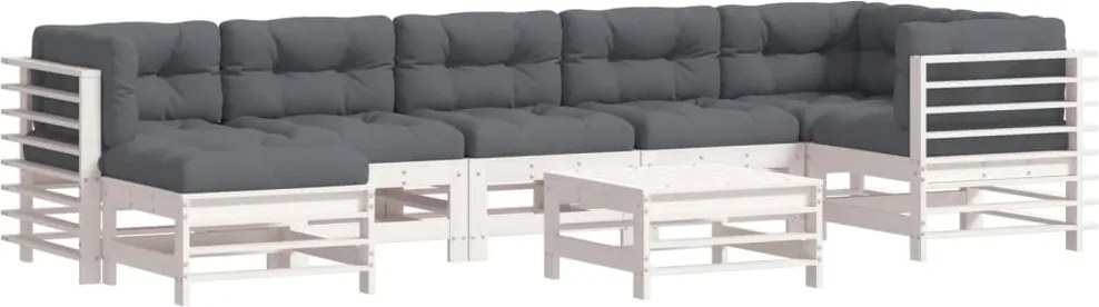 vidaXL Set mobilier de grădină cu perne, 8 piese, alb, lemn masiv