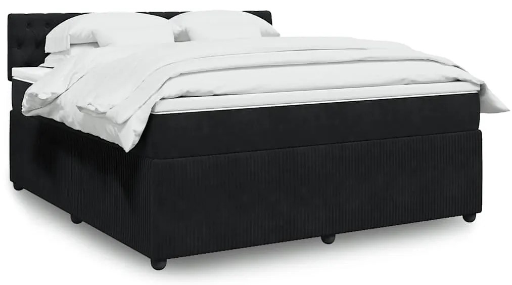 vidaXL Pat box spring cu saltea, negru, 180x200 cm, catifea