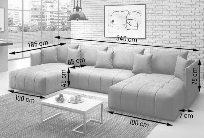 Colțar extensibil dumonde cu ladă de depozitare si sezut confortabil din spuma high-density, Malta U Enjoy Lila 340x185 cm