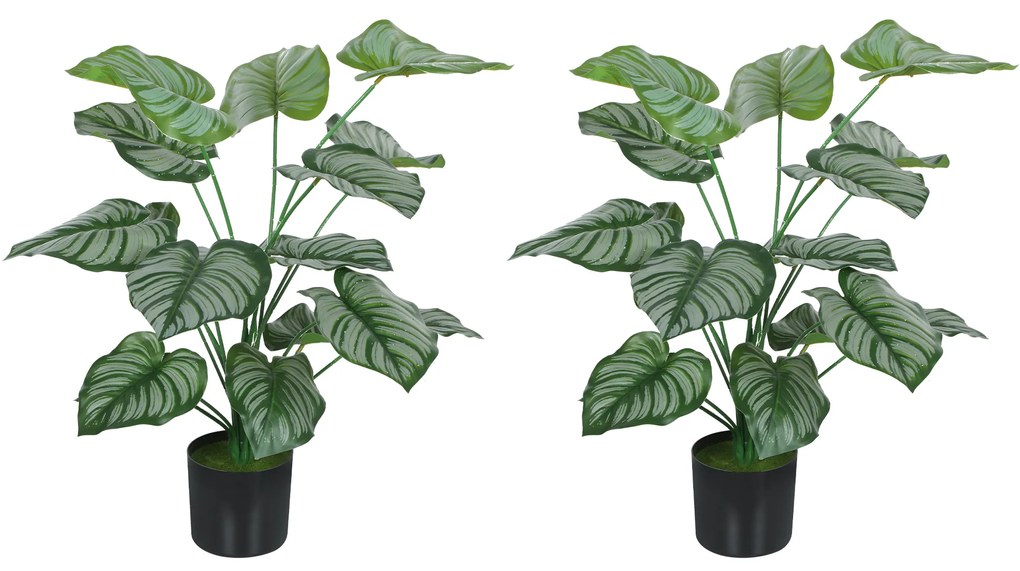 HOMCOM Set de 2 plante artificiale interioare 65 cm, arbore artificial cu ghiveci din plastic și floxare, verde | Aosom Romania