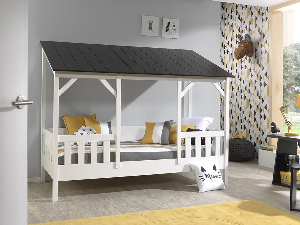 Pat copii HOUSEBED (03) 90 X 200 CM ACOPERIȘ NEGRU