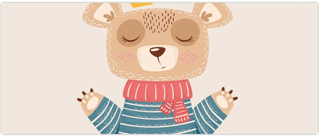 Tablou - Bej ursuleț de pluș cu coroană (120x50 cm)