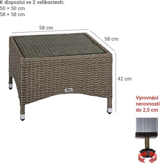 STILISTA Masă pliabilă 58 x 58 cm, polyrattan, crem