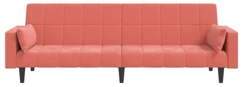 Canapea extensibila cu 2 locuri, 2 perne taburet, roz, catifea Roz, Cu suport de picioare