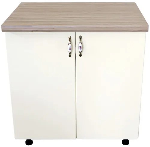 Masca pentru chiuveta cu 2 usi 80 cm Zebra, alb/MDF Vanilie, cu blat Artar, 80 x 85 x 60 cm