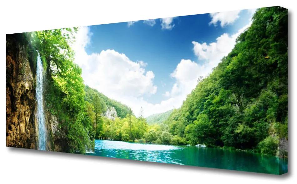 Tablou pe panza canvas Mountain Forest Lake Nature Maro Verde Albastru
