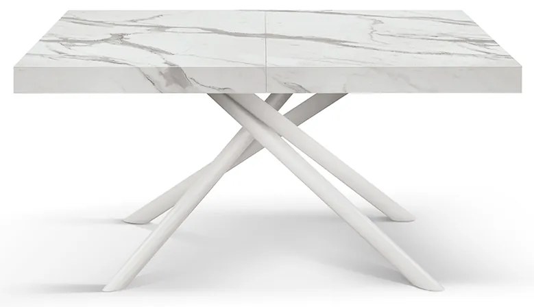 Masa extensibila Menego, blat ALB MARMORAT - 160 cm / 90 cm / h 77 - ALB