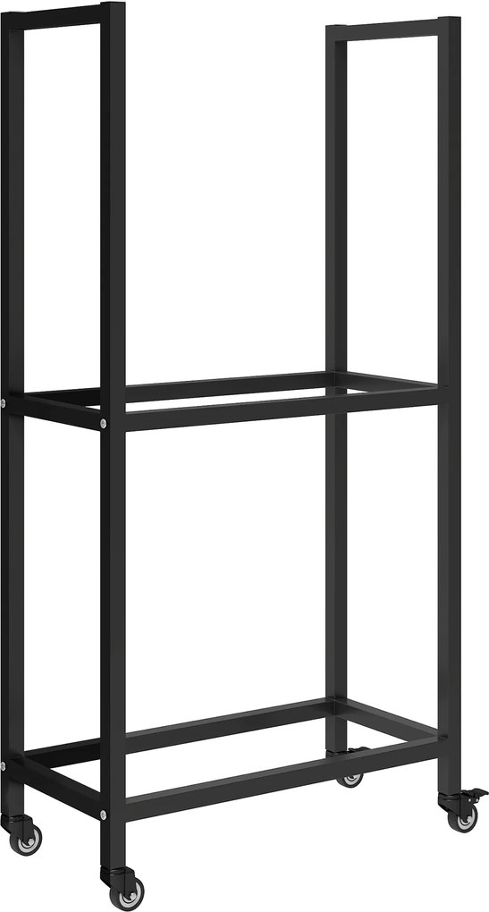 Outsunny Suport pentru Lemne de Foc Exterior și Interior din Oțel pe Două Nivele și cu Roți Negru | Aosom Romania