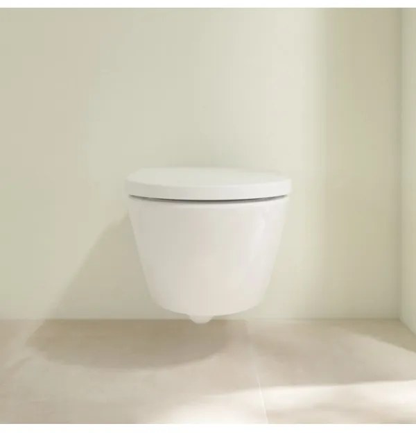 Set vas WC rimless suspendat, Villeroy&amp;Boch Subway 3.0, TwistFlush, cu capac inchidere lenta, 37x56cm, CeramicPlus, 4670TSR1