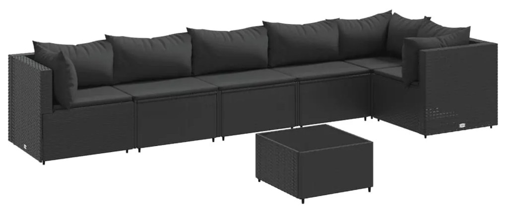 3308115 vidaXL Set mobilier de grădină cu perne, 7 piese, negru, poliratan