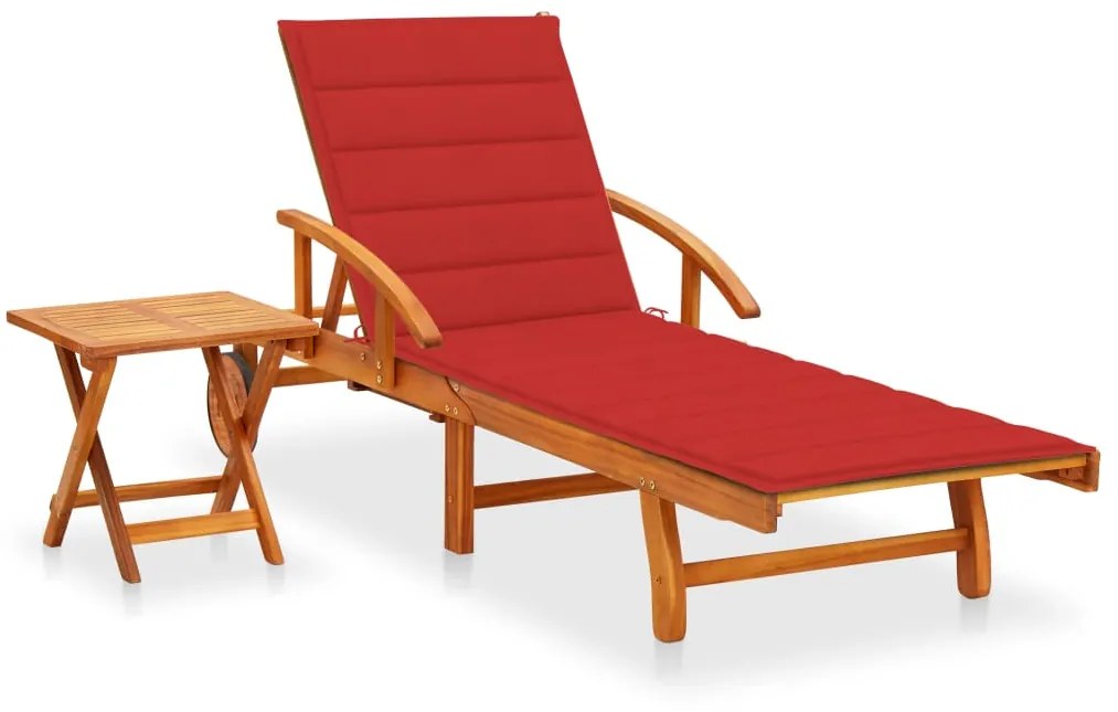 vidaXL Șezlong de grădină cu masă și pernă, lemn masiv de acacia