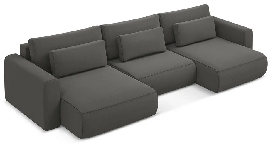 Colțar gri închis extensibil/cu spațiu de depozitare cu tapițerie din catifea (în formă de "U") Kapua – Makamii