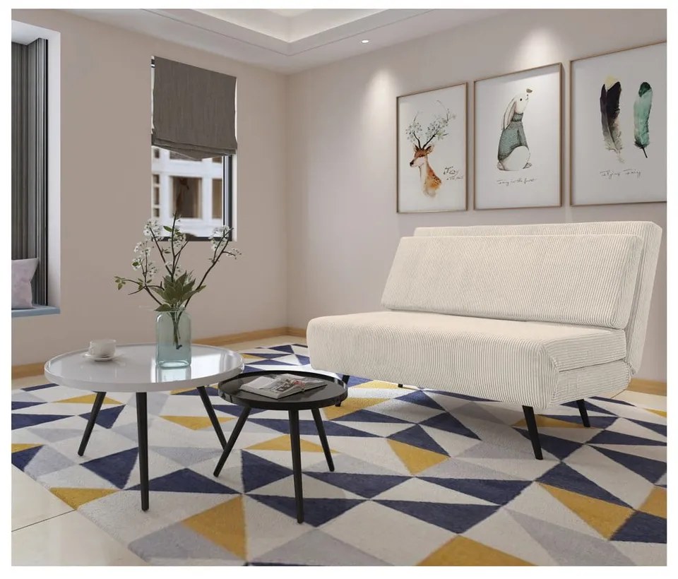 Canapea crem extensibilă cu tapițerie din catifea reiată 140 cm Mallory – Støraa