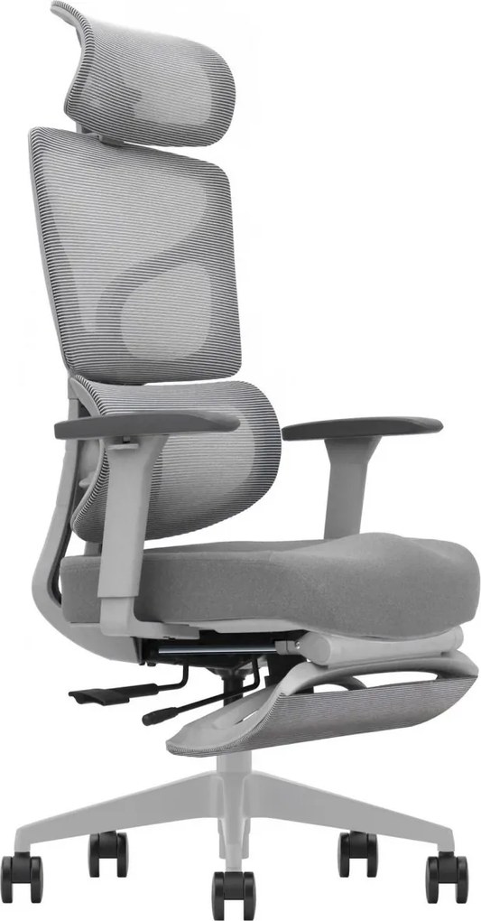 AEROFORM PRO – Scaun Ergonomic Premium, Suport Lombar cu arc, Cotiere 3D, Tetieră reglabilă, Șezut Glisant, Suport pentru picioare extensibil, Gri