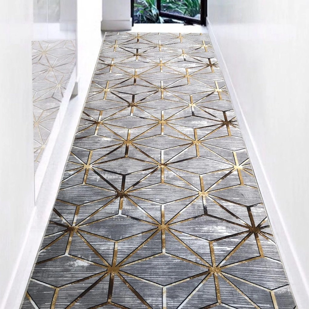 Covor de Hol Diamond, Gri, Antiderapant, 300x80 cm