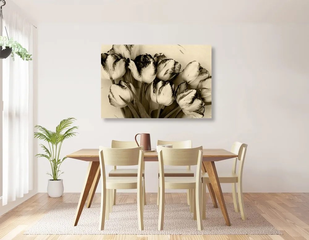 Tablou lalele de primăvară în design sepia