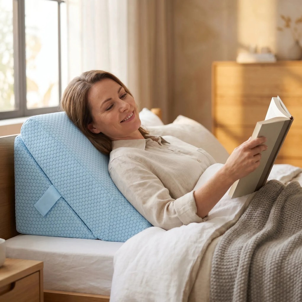 Resigilat: Perna multifunctionala 7-in-1 memory foam pliabila, Albastru deschis (pata pe husa)