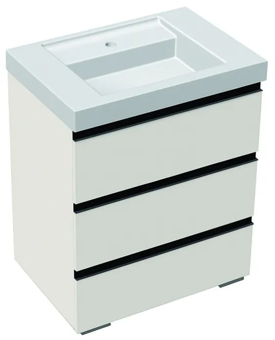 Set mobilier cu lavoar inclus 70 cm, 3 sertare cu soft-close, gri deschis, Kolpasan, Harmony