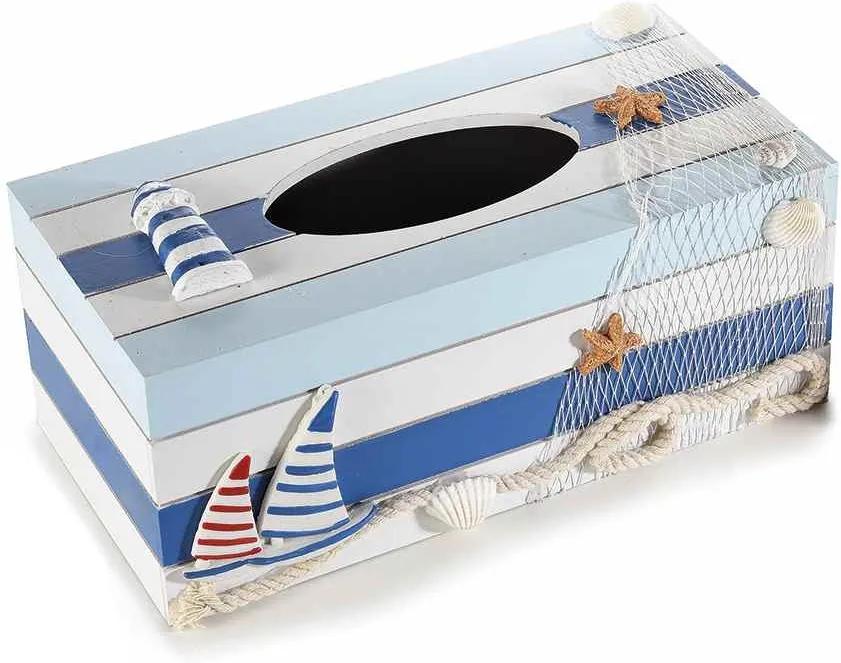 Cutie pentru servetele din lemn alb albastru 24 cm x 13.5 cm x 10 h
