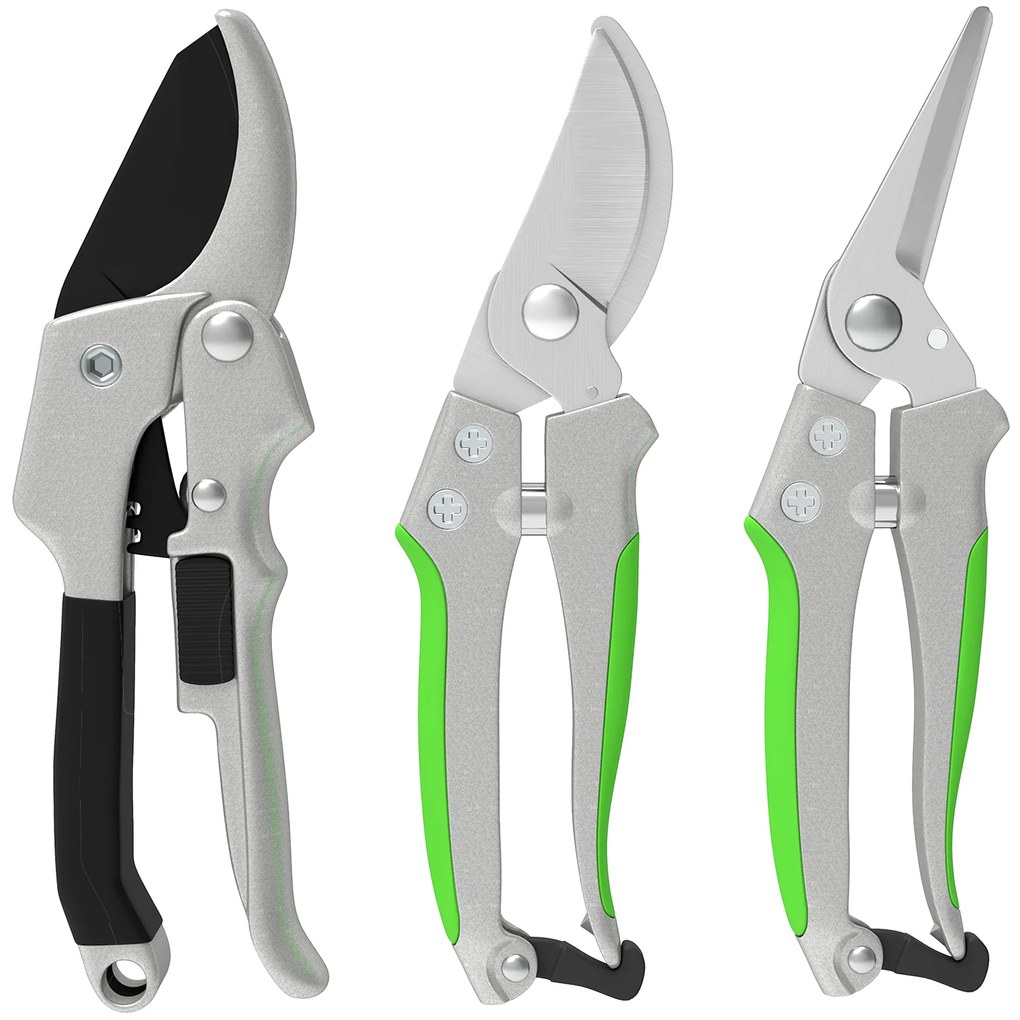 Outsunny Set de 3 foarfece pentru grădină, set de tăiere pentru grădinărit, cu lamă ascuțită, din metal și aluminiu, argintiu negru | Aosom Romania
