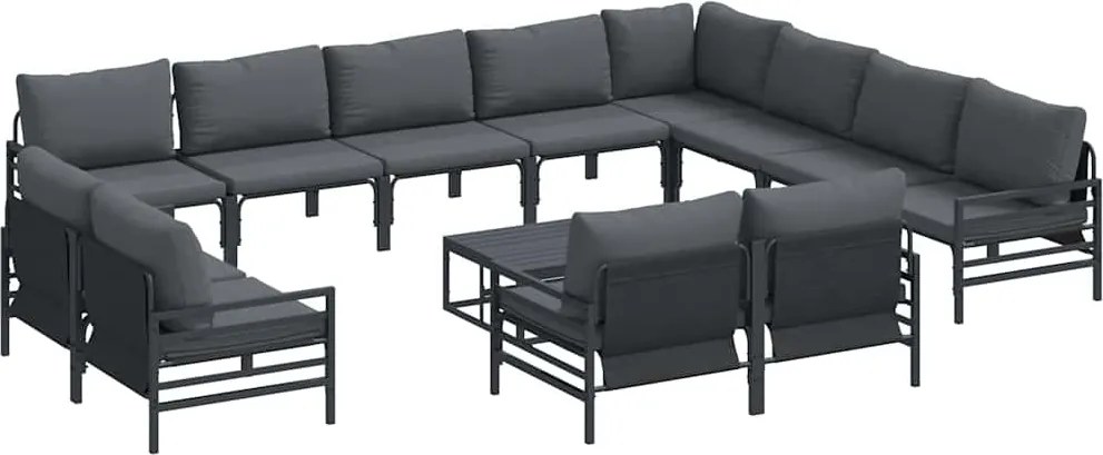 vidaXL Set de canapele pentru grădină cu pernă 13 pcs Negru Oțel