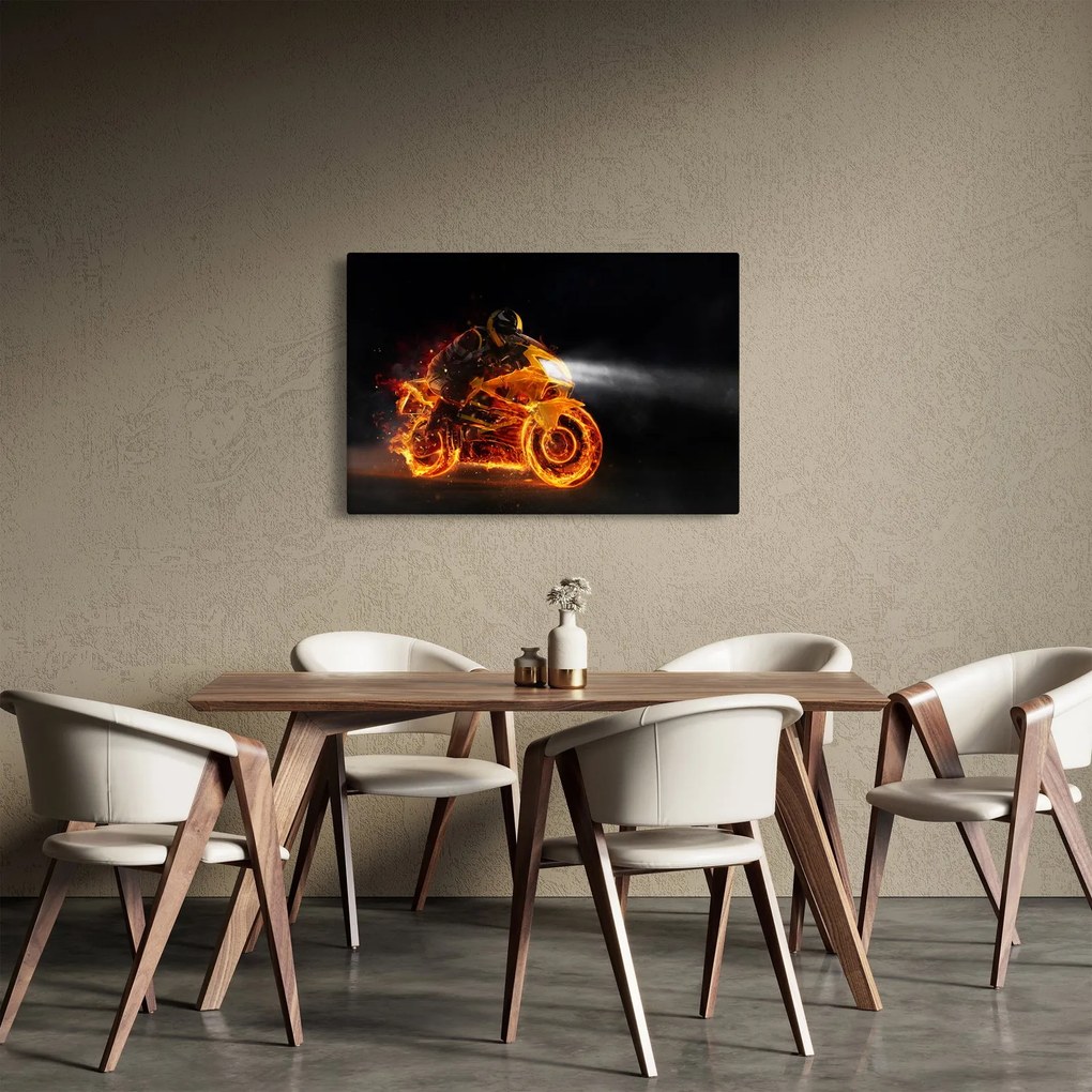 Tablou - Motociclist cu flăcări (90x60 cm)