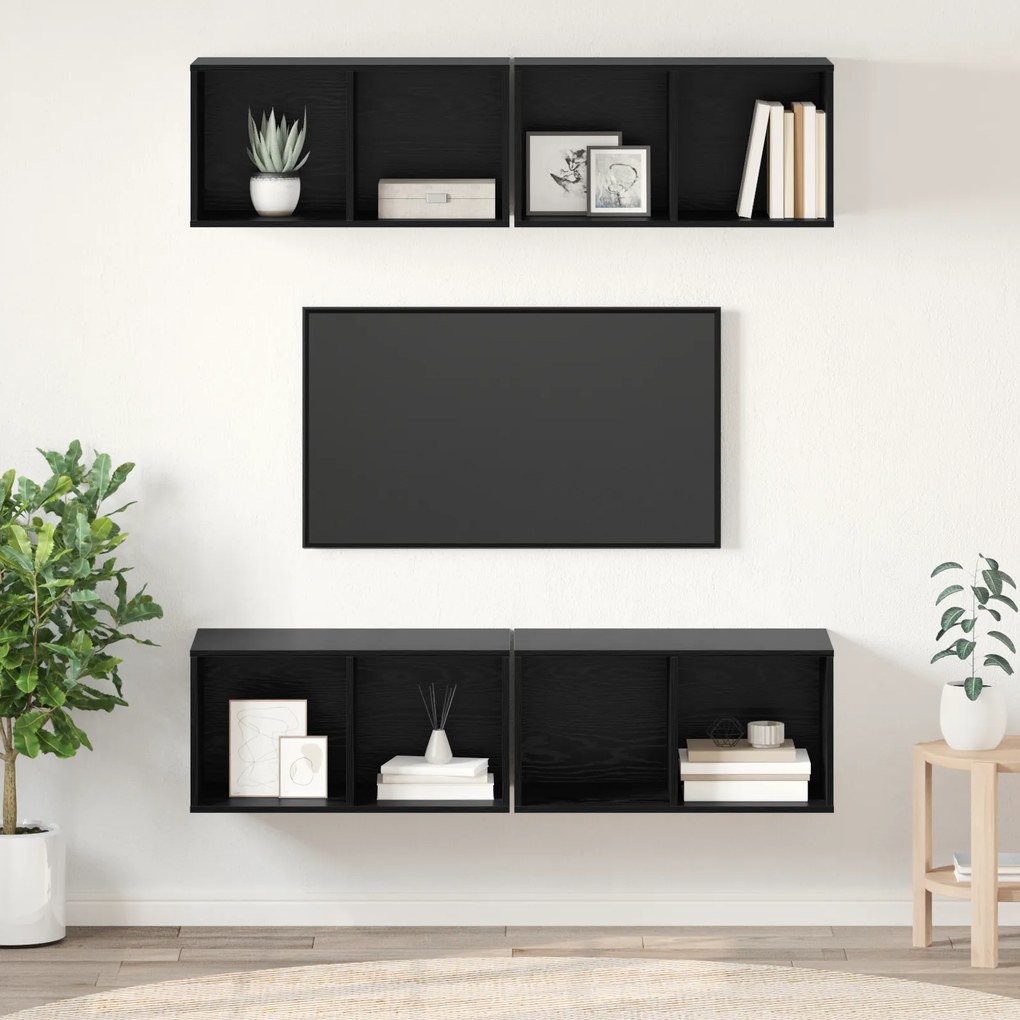vidaXL Dulap pentru TV pe Perete 4 pcs Stejar negru 37 x 37 x 72 cm