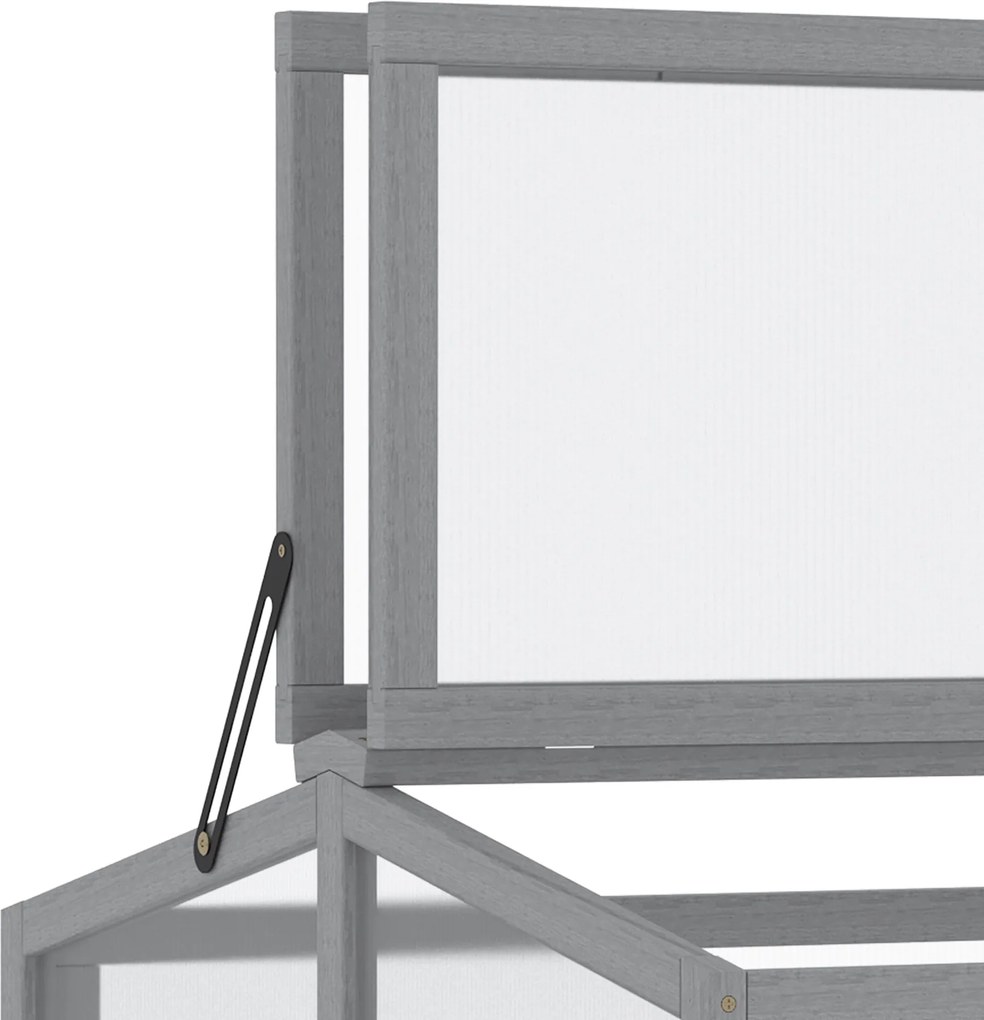 Outsunny Seră tip cutie pentru răsaduri, pat pentru plante cu capac din lemn și policarbonat, rezistent la intemperii, Gri deschis 90 x 80 x 58 cm | Aosom Romania