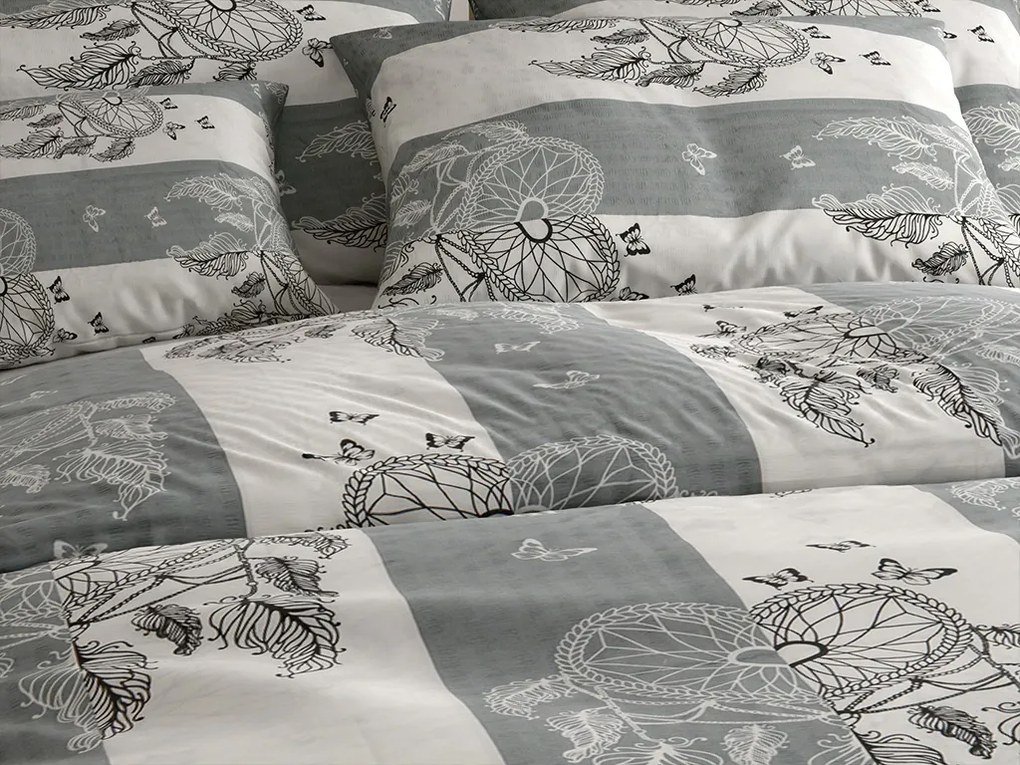 Lenjerie de pat din crep TIRLAN gri-alb Dimensiune lenjerie de pat: 70 x 90 cm | 140 x 200 cm