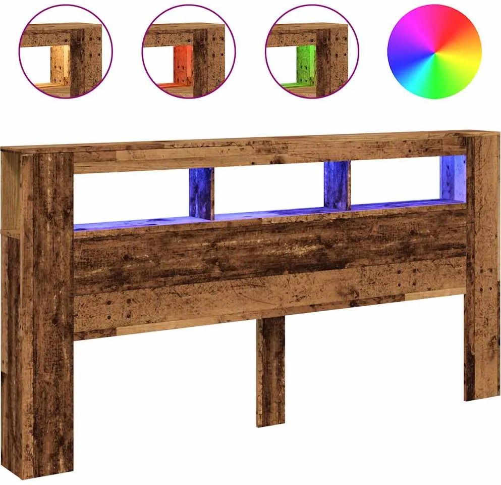 vidaXL Tăblie pat cu LED lemn vechi 200x18,5x103,5 cm lemn prelucrat