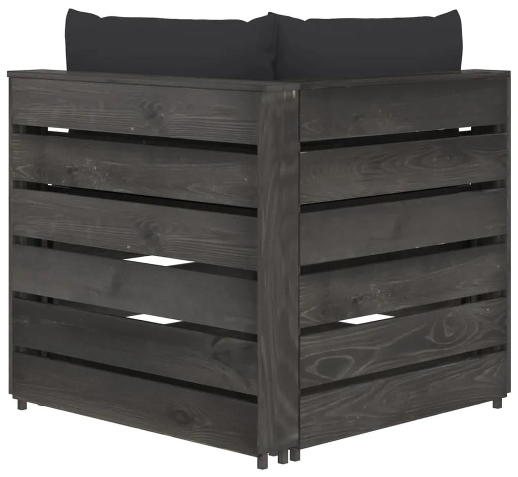 Canapea de colt modulara cu perne, gri, lemn tratat 1, negru si gri, Canapea coltar