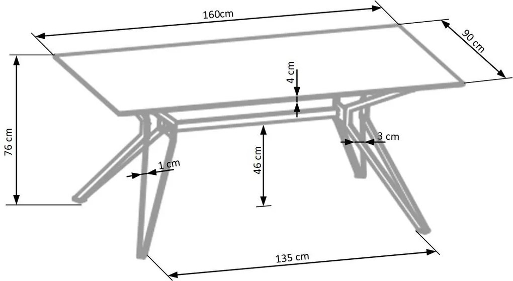 Masa Pascal alba - L160xl90xh76 cm