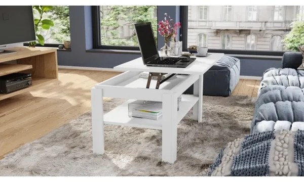 Măsuță de cafea pliabilă cu blat rabatabil cu raft ADEN alb