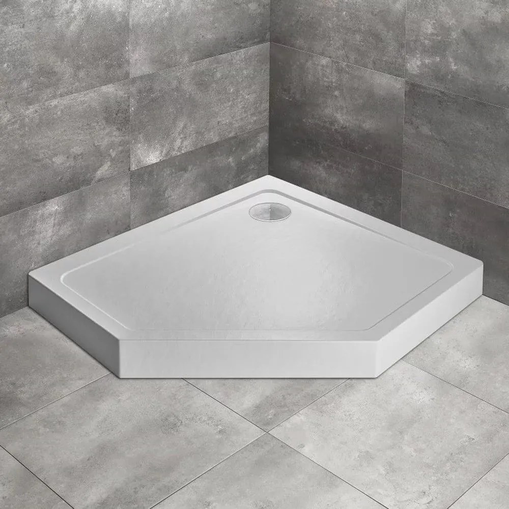Cadita dus pentagonala Radaway Doros PT E Compact Stone 90x80 cm acril alb dreapta