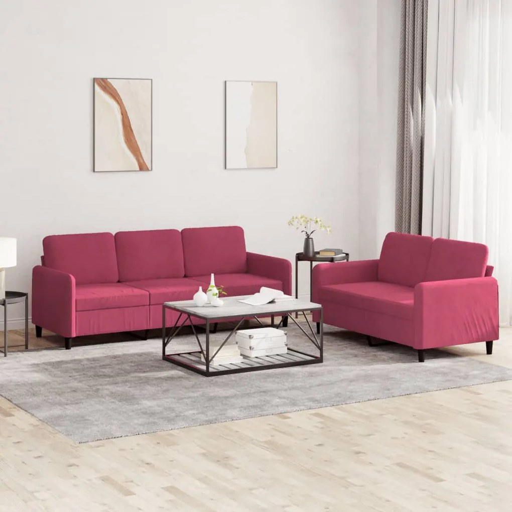vidaXL Set canapele, 2 piese, roșu vin, catifea