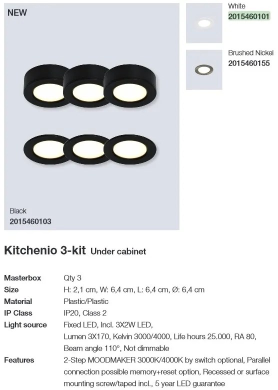 Set de 3 spoturi LED aplicate sau incastrabile KITCHENIO 3000-4000K 2015460101 NL