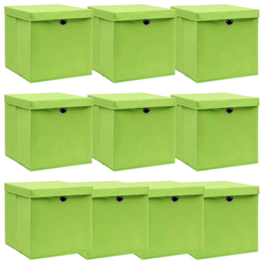 Cutii depozitare cu capace, 10 buc., verde, 32x32x32 cm, textil Verde cu capace, 1, 10, Verde cu capace